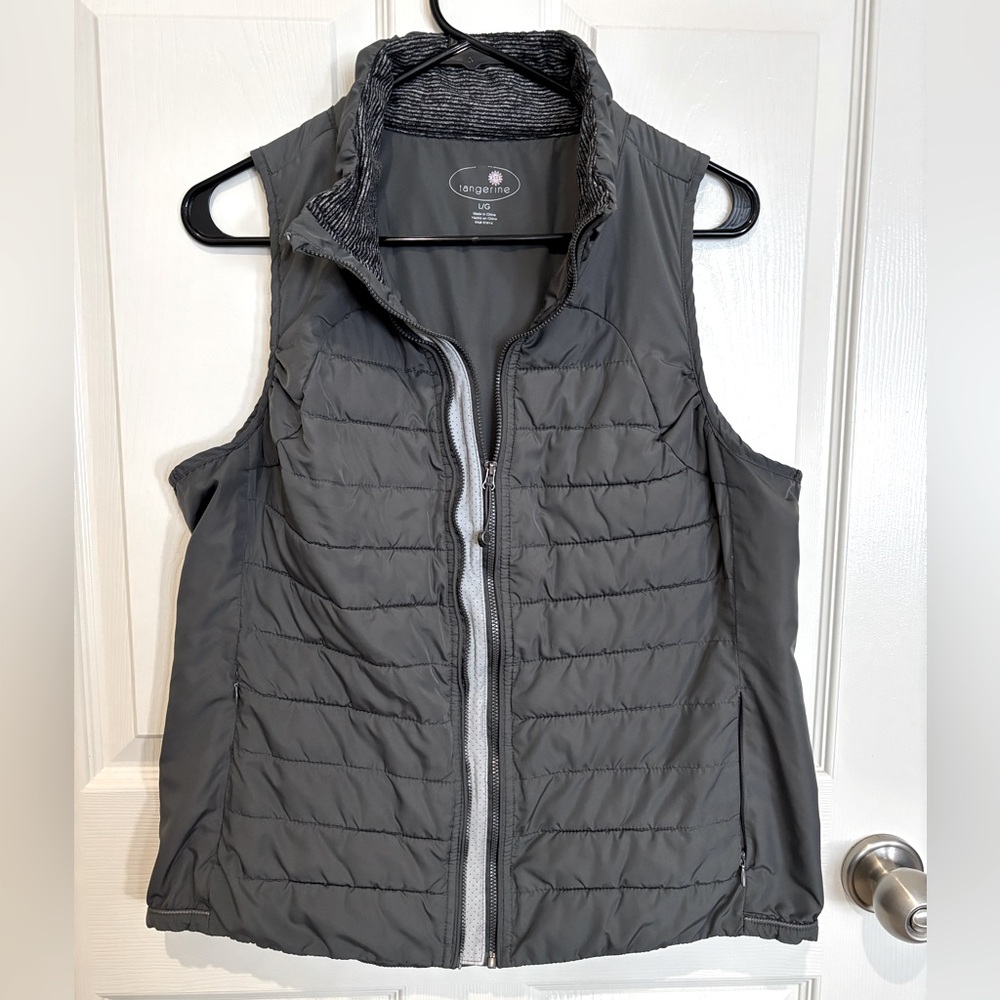 Tangerine Vest Womens Gray Puffer Duck Down Full Zip Nylon Shell Golf Large